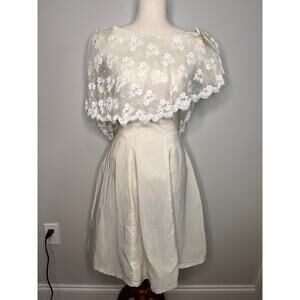 1950s Bianchi White Tea Party Coquette Bows Floral Lace Shawl Wedding Dress S